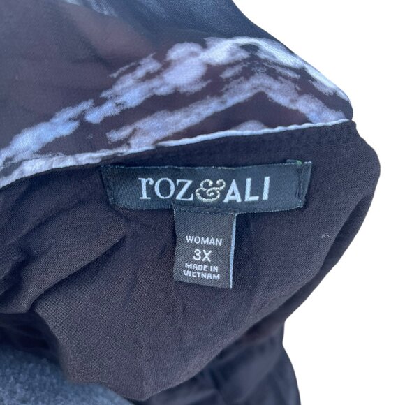 Roz & Ali Black and White Flowy Sheer Blouse 3X - Picture 10 of 10